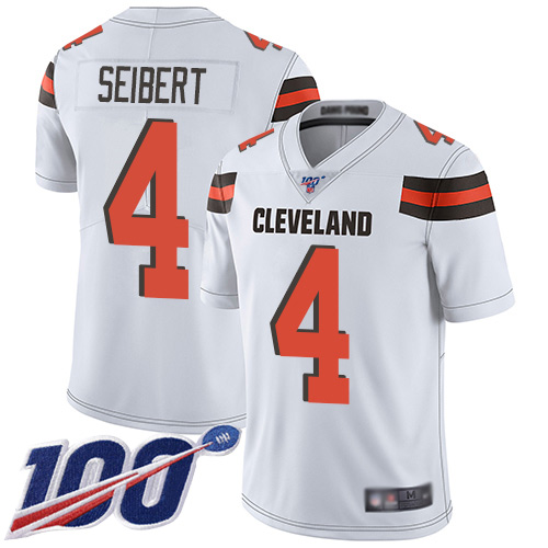 Cleveland Browns Austin Seibert Men White Limited Jersey 4 NFL Football Road 100th Season Vapor Untouchable
